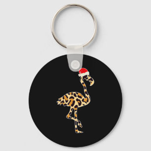 Flamingo Santa Hat Family Matching Christmas Leopa Keychain
