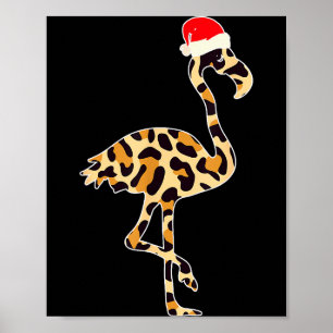 Flamingo Santa Hat Family Matching Christmas Leopa Poster
