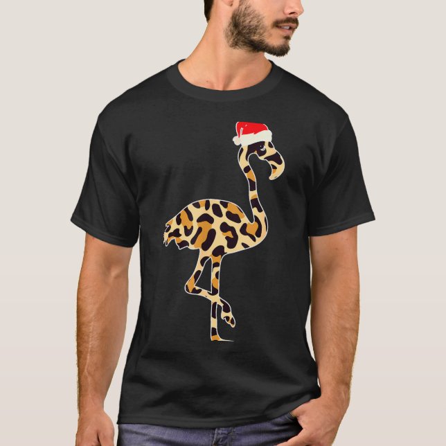 Flamingo Santa Hat Family Matching Christmas Leopa T-Shirt (Front)