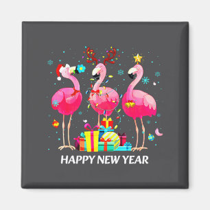 Flamingo Santa Hat Happy New Year Light Long Sleev Magnet