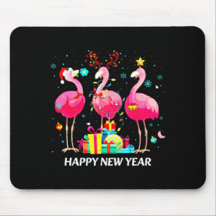 Flamingo Santa Hat Happy New Year Light Long Sleev Mouse Pad