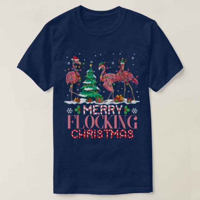 Flamingo Santa Hat Reindeer Xmas Merry Flocking Ch T-Shirt
