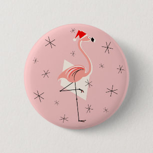 Flamingo Santa Pink button round