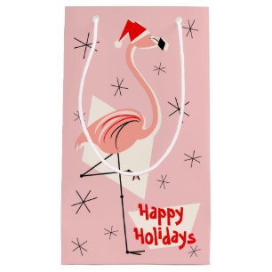 Flamingo Santa Pink Happy Holidays small Small Gift Bag