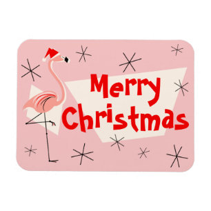 Flamingo Santa Pink Merry Christmas flexible Magnet