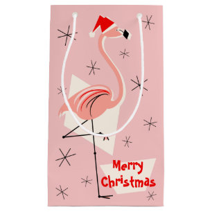 Flamingo Santa Pink Merry Christmas small Gift Bag