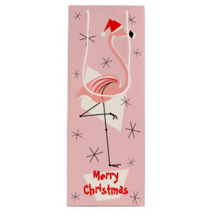 Flamingo Santa Pink Merry Christmas wine Gift Bag