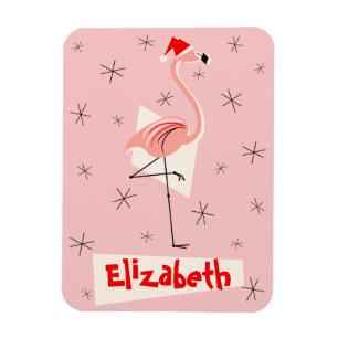 Flamingo Santa Pink Name magnet flexible portrait