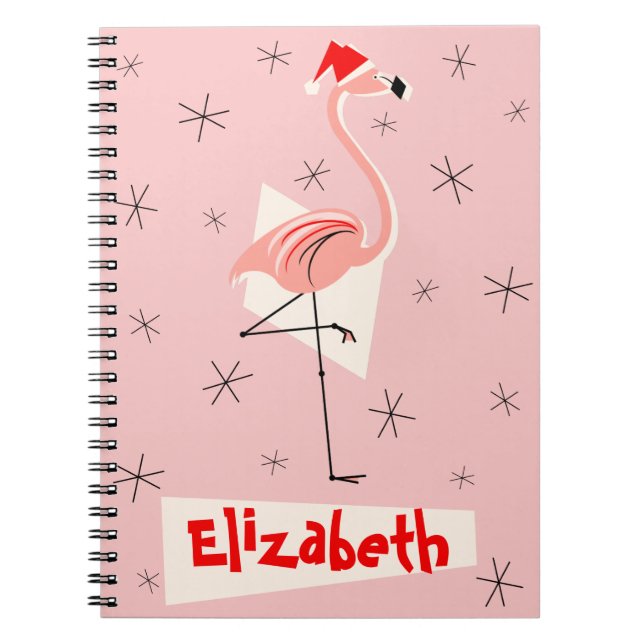 Flamingo Santa Pink Name notebook (Front)