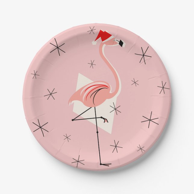 Flamingo Santa Pink paper plate (Front)