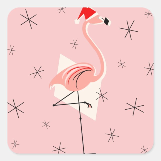 Flamingo Santa Pink sticker square (Front)