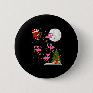Flamingo Santa Sleigh Flying Funny Magical Christm 2 Inch Round Button