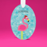 Flamingo Santa Turquoise Tropical Christmas Ornament<br><div class="desc">Change your lattitude this Christmas with a this cute pink flamingo in a Santa hat with turquoise snowflake background. Personalize with recipient name,  message and your name.</div>