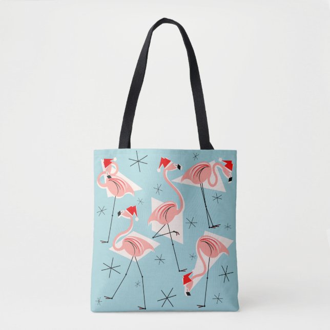 Flamingo Santas Blue all over tote bag (Front)