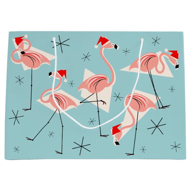Flamingo Santas Blue large gift bag (Front)
