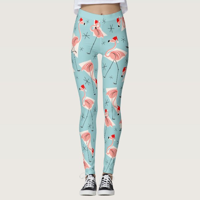 Flamingo Santas Blue leggings (Front)
