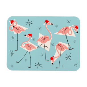 Flamingo Santas Blue magnet flexible