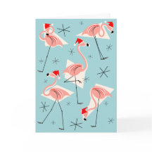 Flamingo Santas Blue Merry Christmas