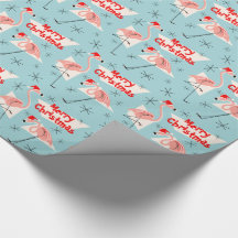 Flamingo Santas Blue Merry Christmas