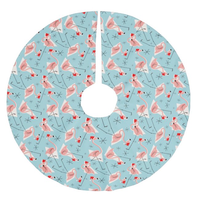 Flamingo Santas Blue Multi tree skirt (Front)