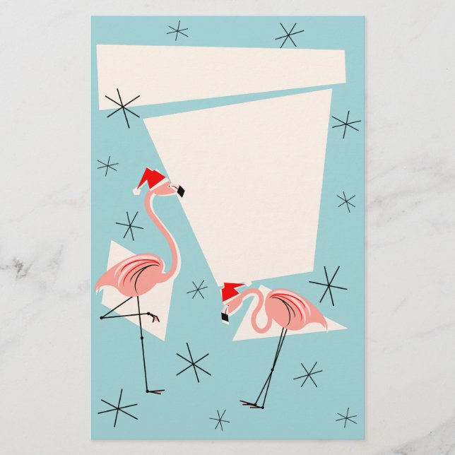Flamingo Santas Blue stationery (Front)