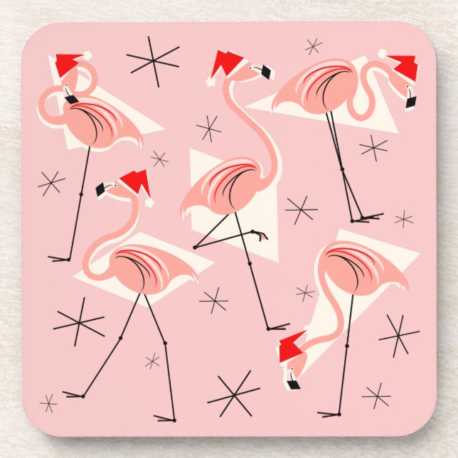 Flamingo Santas Pink coasters plastic (Front)