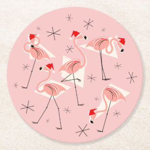 Flamingo Santas Pink coasters round