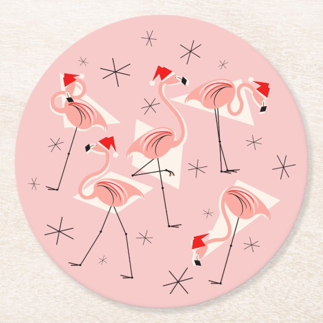 Flamingo Santas Pink coasters round (Front)