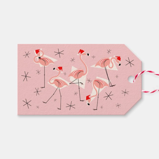 Flamingo Santas Pink gift tags pink (Front (Horizontal))