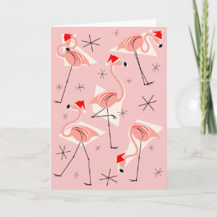 Flamingo Santas Pink Happy Holidays Holiday Card