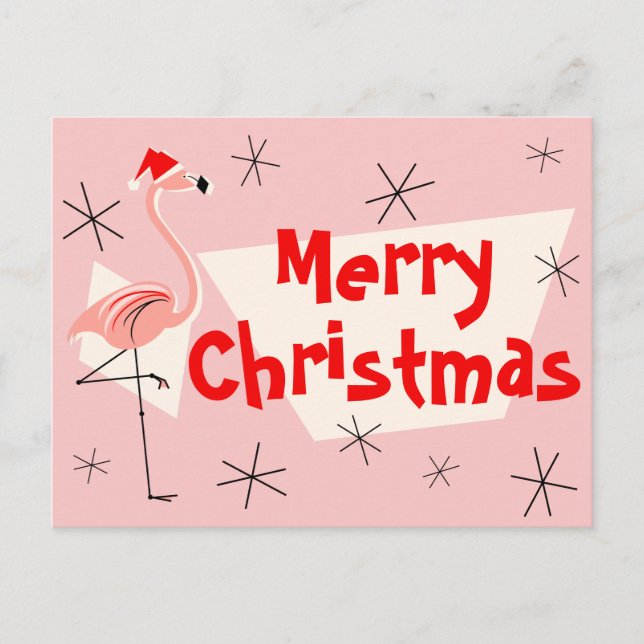 Flamingo Santas Pink Merry Christmas postcard (Front)