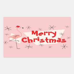 Flamingo Santas Pink Merry Christmas rectangle Sticker
