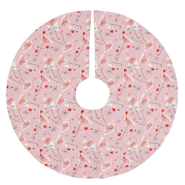 Flamingo Santas Pink Multi tree skirt (Front)