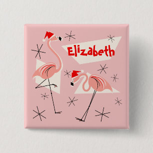 Flamingo Santas Pink Name button square
