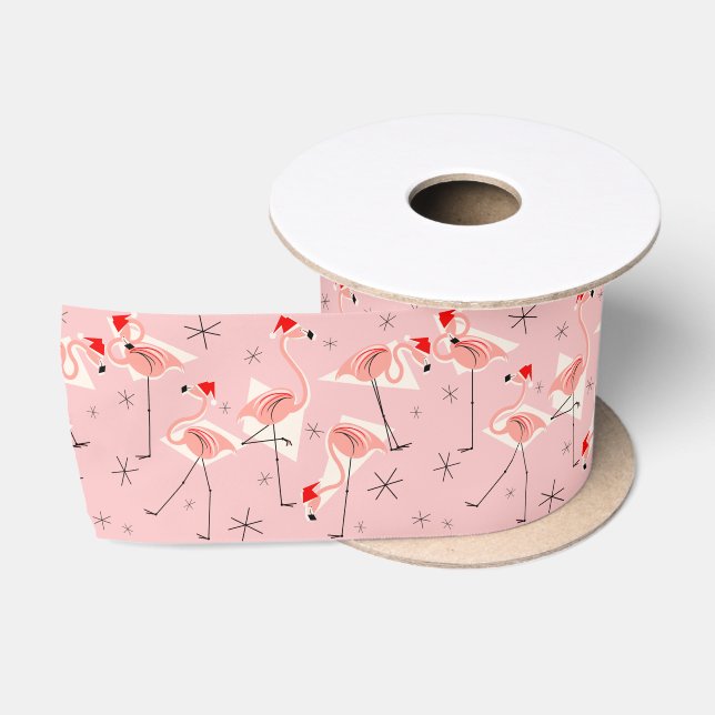 Flamingo Santas Pink ribbon satin (Spool)
