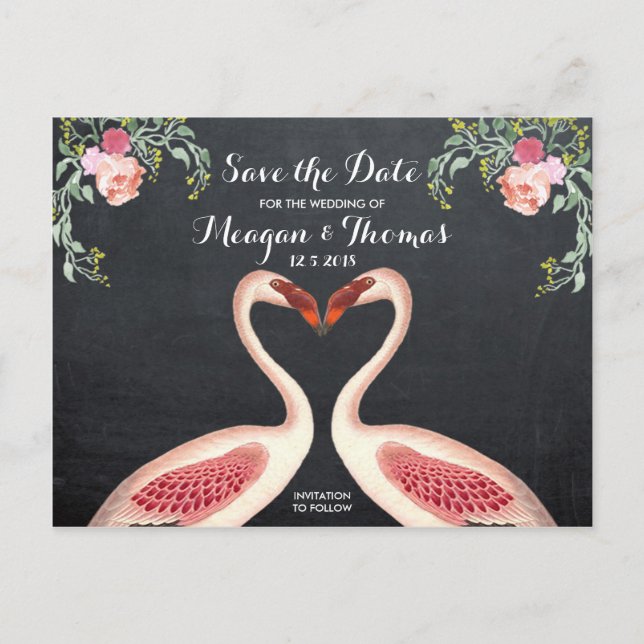 Flamingo Save the Date postcard chalkboard style (Front)