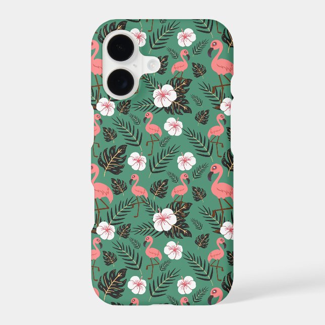 Flamingo seamless pattern pink on green background (Back)