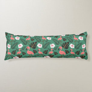 Flamingo seamless pattern pink on green background body pillow