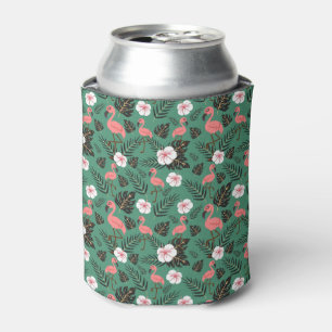 Flamingo seamless pattern pink on green background can cooler