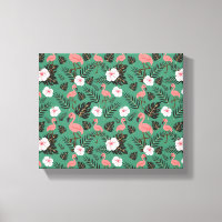 Flamingo seamless pattern pink on green background