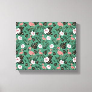 Flamingo seamless pattern pink on green background canvas print
