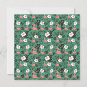 Flamingo seamless pattern pink on green background card