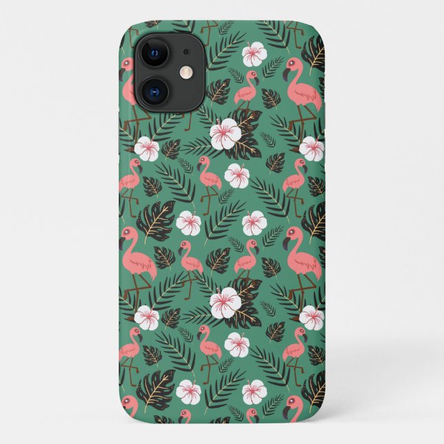 Flamingo seamless pattern pink on green background Case-Mate iPhone case (Back)
