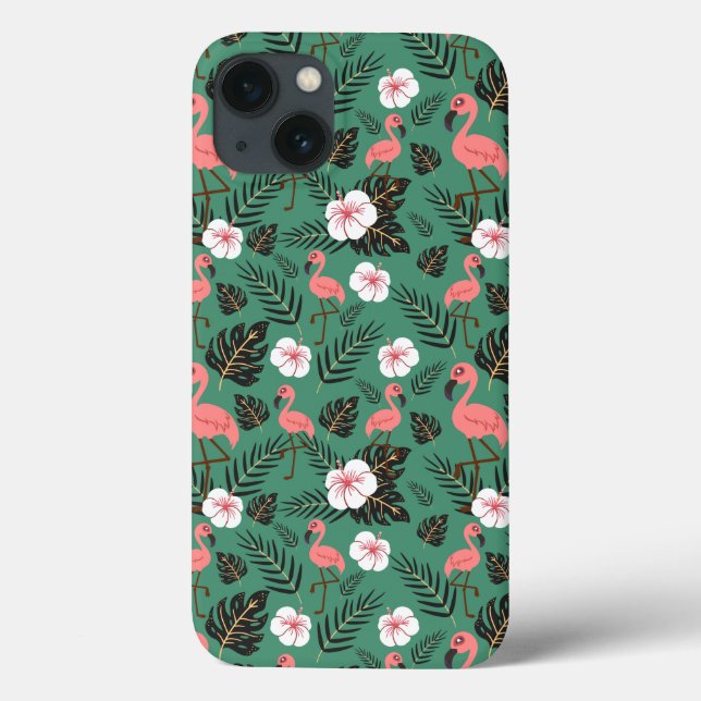 Flamingo seamless pattern pink on green background Case-Mate iPhone case (Back)