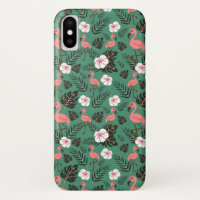Flamingo seamless pattern pink on green background