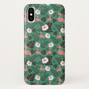 Flamingo seamless pattern pink on green background Case-Mate iPhone case