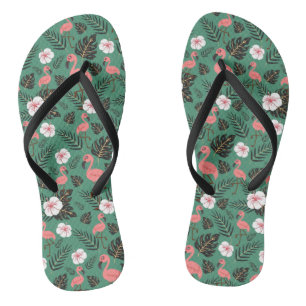 Flamingo seamless pattern pink on green background flip flops