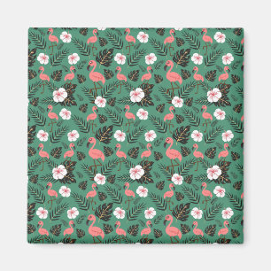 Flamingo seamless pattern pink on green background magnet