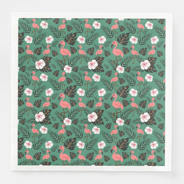 Flamingo seamless pattern pink on green background napkin (Front)