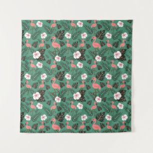 Flamingo seamless pattern pink on green background tapestry